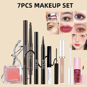 7 PCS Makeup Set Include Blush Concealer Eyebrow Pencil Eye Liner Mascara Lip Gloss Eyelash Curler Korean Women Cosmetics Kit - My Store
