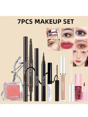 7 PCS Makeup Set Include Blush Concealer Eyebrow Pencil Eye Liner Mascara Lip Gloss Eyelash Curler Korean Women Cosmetics Kit - My Store
