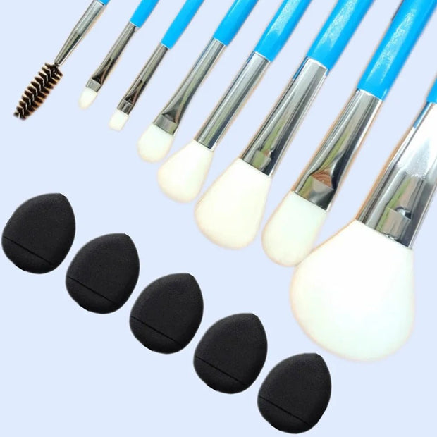 Blue Makeup Brushes Set Cosmetic Brush Eyeshadow Eyebrow Eyelash Face Foundation Blush Lips Beauty Make Up Tools and Powder Puff - My Store