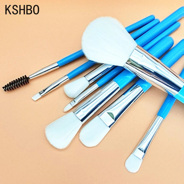 Blue Makeup Brushes Set Cosmetic Brush Eyeshadow Eyebrow Eyelash Face Foundation Blush Lips Beauty Make Up Tools and Powder Puff - My Store
