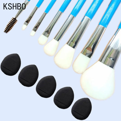 Blue Makeup Brushes Set Cosmetic Brush Eyeshadow Eyebrow Eyelash Face Foundation Blush Lips Beauty Make Up Tools and Powder Puff - My Store