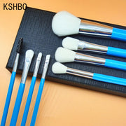 Blue Makeup Brushes Set Cosmetic Brush Eyeshadow Eyebrow Eyelash Face Foundation Blush Lips Beauty Make Up Tools and Powder Puff - My Store