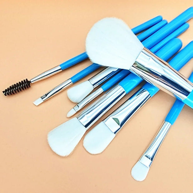 Blue Makeup Brushes Set Cosmetic Brush Eyeshadow Eyebrow Eyelash Face Foundation Blush Lips Beauty Make Up Tools and Powder Puff - My Store