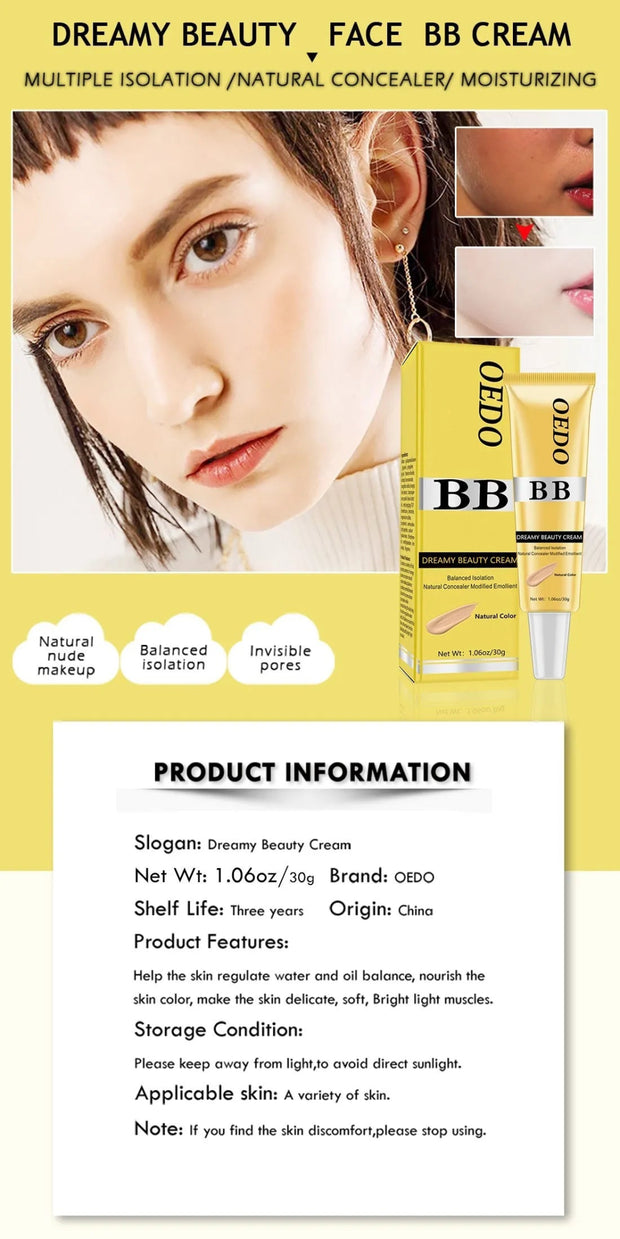 Dreamy Beauty Cream Makeup Natural Concealer BB Cream Face Care Modified Emollient Easy to Wear Sun Block Whitening Cream 30g - My Store
