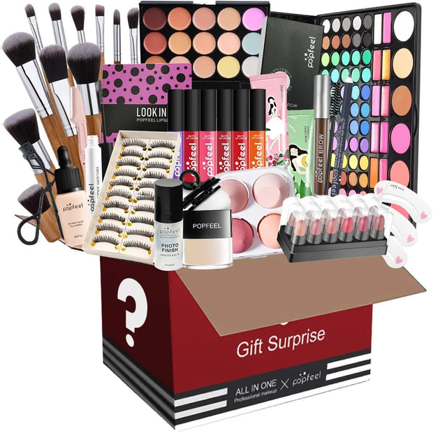 Makeup Box Set Gift Box Eyeshadow Eyeliner Eyebrow Pen Lipstick Lip Gloss Primer Foundation Loose Powder Brushes Puff Cosmetic - My Store