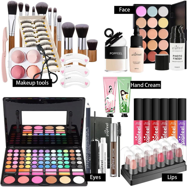 Makeup Box Set Gift Box Eyeshadow Eyeliner Eyebrow Pen Lipstick Lip Gloss Primer Foundation Loose Powder Brushes Puff Cosmetic - My Store