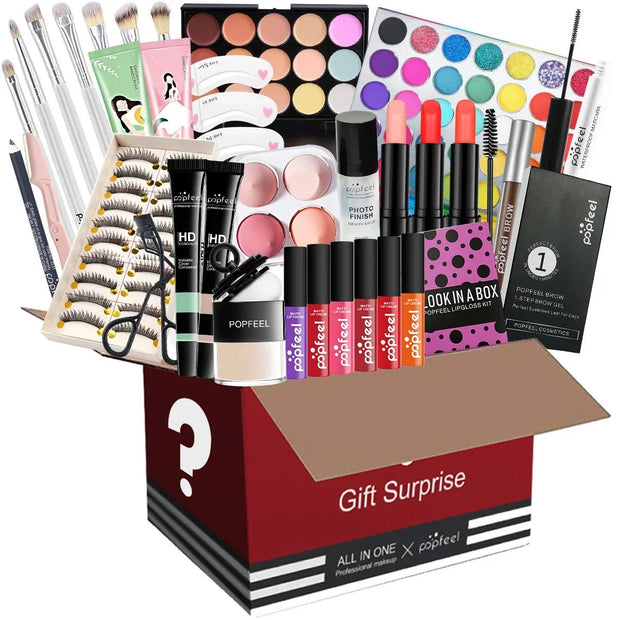 Makeup Box Set Gift Box Eyeshadow Eyeliner Eyebrow Pen Lipstick Lip Gloss Primer Foundation Loose Powder Brushes Puff Cosmetic - My Store