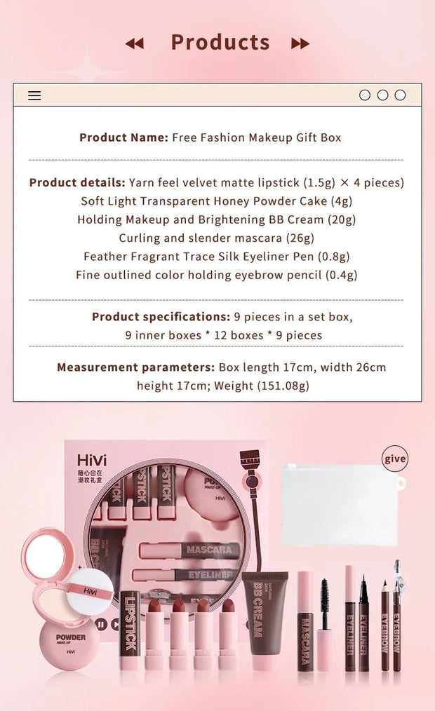 Makeup Case Gift Set Makeup Gift For Girls High Pigmented Lip Gloss BB Cream Eye Shadow Blush Concealer Eyebrow Pencil Cosmetics - My Store