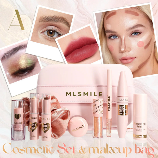 Makeup Kit With Organize Case Lipstick Contour Highlight Liquid Eyeshadow Lip Mud Eyebrow Pencil Mascara Women Cosmetics Set - My Store