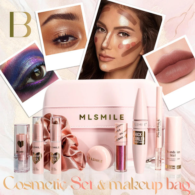 Makeup Kit With Organize Case Lipstick Contour Highlight Liquid Eyeshadow Lip Mud Eyebrow Pencil Mascara Women Cosmetics Set - My Store