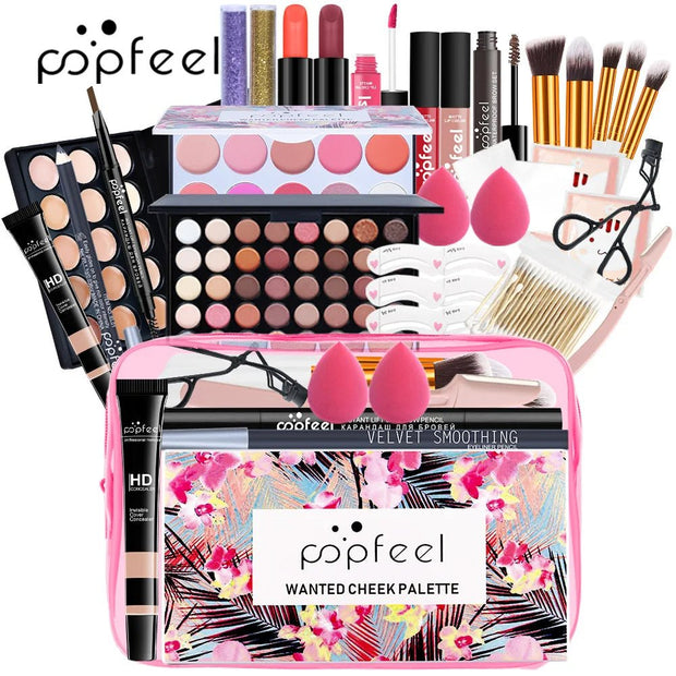 Makeup Kit Women Cosmetics Set Eyeshadow Lipstick Lip Gloss Eyebrow Pencil Eyeliner Concealer Foundation Mascara Makeup Brushes - My Store