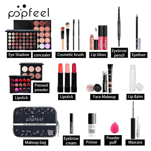 Makeup Kit Women Cosmetics Set Eyeshadow Lipstick Lip Gloss Eyebrow Pencil Eyeliner Concealer Foundation Mascara Makeup Brushes - My Store