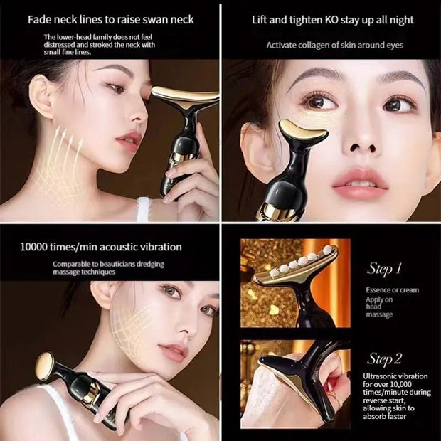New Face Slimmer EMS Beauty Instrument Skin 3 In 1 Facial Lifting Device Neck Eye Massage Tightening Aging Facial Massager - My Store
