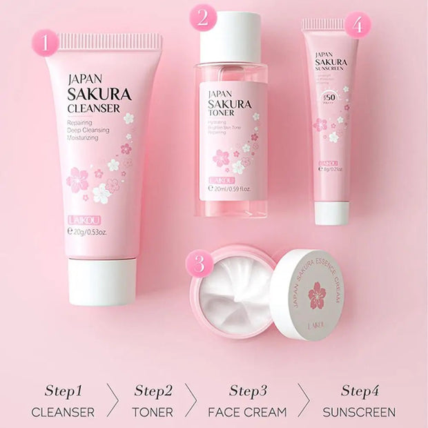Sakura Skin Care Sets & Kits With Cleanser,Serum,Eye Cream,essence Cream Beauty Products For Women Gift Sets Routine Travel Kit - My Store
