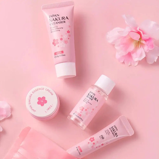 Sakura Skin Care Sets & Kits With Cleanser,Serum,Eye Cream,essence Cream Beauty Products For Women Gift Sets Routine Travel Kit - My Store