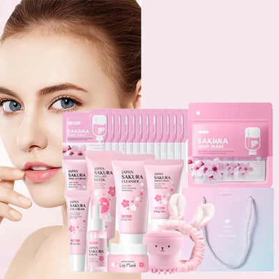 SAKURA Skincare Set Complete Facial Care Including Eye Cream, Cleanser, Facial Oil, Lip Mask, PeelOff Mask Moisturizing For ALL - My Store