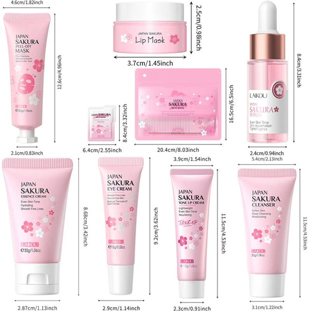 SAKURA Skincare Set Complete Facial Care Including Eye Cream, Cleanser, Facial Oil, Lip Mask, PeelOff Mask Moisturizing For ALL - My Store